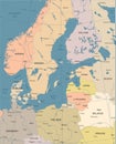 Baltic Sea Area Map - Vintage Vector Illustration Royalty Free Stock Photo