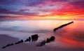 Baltic sea at beautiful sunrise in Poland beach. Royalty Free Stock Photo