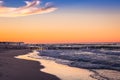 Baltic sea at beautiful sunrise in Poland beach. Royalty Free Stock Photo