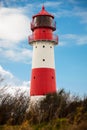 Baltic sea dunes lighthouse in red and white