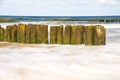 Baltic Sea with groins and surf in longtime exposure