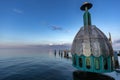 Baltic sea landscape and tourist attraction diving gondola on the end of Sellin pier