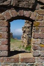 The Baltic Sea seen through window at Hammershus Castle Royalty Free Stock Photo