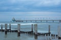 Baltic Sea at Zingst with pier and breakwaters Royalty Free Stock Photo