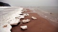 Winter sea beach covered by snow and ice