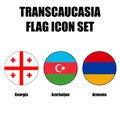 Transcaucasia circle flag icon set of former soviet states Georgia, Azerbaijan, and Armenia.