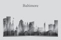 Baltimore city skyline silhouette in grayscale Royalty Free Stock Photo