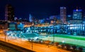 The Baltimore Inner Harbor and skyline during twilight from Federal Hill.