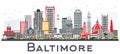 Baltimore Maryland City Skyline with Gray Buildings Isolated on Royalty Free Stock Photo