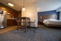 Baltimore, Maryland - May 14, 2019: View of a Residence Inn by Marriott, newly remodeled hotel room, with a studio suite and