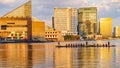 Baltimore, Maryland, US - September 4, 2019 View of Baltimore Harbor with boat of Baltimore Dragon Boat Club and office