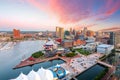 Baltimore, Maryland, USA Skyline over the Inner Harbor Royalty Free Stock Photo