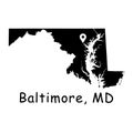 Baltimore on Maryland State Map. Detailed MD State Map with Location Pin on Baltimore City. Black silhouette vector map isolated o