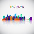 Baltimore skyline silhouette in colorful geometric style.