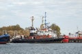 BALTIYSK, RUSSIA - NOVEMBER 04, 2018: Russian port off-shore diesel tugboat Tornado.