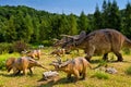 Baltow, Poland - August 02, 2017: Realistic models of natural-sized dinosaurs in Jurassic Park in Baltow. Royalty Free Stock Photo