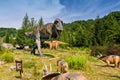 Baltow, Poland - August 02, 2017: Realistic models of natural-sized dinosaurs in Jurassic Park in Baltow.