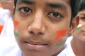 Balu,11,Domalguda Indian boy with face painted with national flag colors Royalty Free Stock Photo