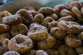 Balushaahi or balushai or makhan bada kept in a large bowl for selling in sweet shop. It is a very popular traditional dessert