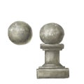 Baluster and a ball of plaster or stone. architectural element. The decoration is isolated on a white background. Royalty Free Stock Photo