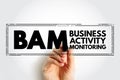 BAM - Business Activity Monitoring is software that aids in monitoring of business activities, acronym text concept stamp