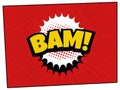 Bam comics style poster on red background