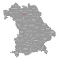 Bamberg city red highlighted in map of Bavaria Germany