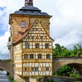 BAMBERG, Germany: Famous Medieval Town of Bamberg in Bavaria Franconia Typical Old timbered House on the River
