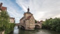 Bamberg Germany time lapse at Altes Rathaus Old Town Hall and Linker Regnitzarm River