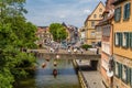 Bamberg, Germany. Tourists in the city center. In the background, the Old Town Hall