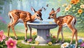 Bambi deer whitetail comedy bird bath fountain water drink