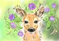 Bambi deer in the forest with flowers Royalty Free Stock Photo