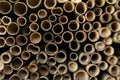 Bamboo abstract background. Pile of bamboo pole. Stack of round timber logs. Large batch of wooden logs for industrial scale or Royalty Free Stock Photo