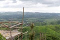 Bamboo balcony with scenic mountain nature landscape. Royalty Free Stock Photo