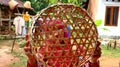 Bamboo basket craftswoman while doing his work Royalty Free Stock Photo