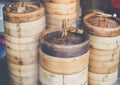 Bamboo basket for dim sum. chinese food Royalty Free Stock Photo