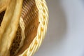 Bamboo basket and fried dough sticks Royalty Free Stock Photo