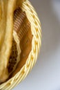 Bamboo basket and fried dough sticks Royalty Free Stock Photo