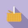 Bamboo basket icon flat vector. Picnic wicker