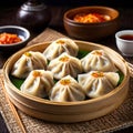Bamboo Basket Treasures A Steamed Dumpling Symphony in a Rustic Setting Royalty Free Stock Photo