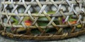 bamboo basket used to protect balinese offering from rural chicken