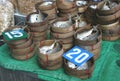 Decorative bamboo baskets with fresh fish, Asia