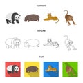 Bamboo bear, hippopotamus, wild animal tiger, monkey . Wild animal set collection icons in cartoon,outline,flat style