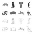 Bamboo bear, hippopotamus, wild animal tiger, monkey . Wild animal set collection icons in outline,monochrome style