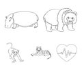 Bamboo bear, hippopotamus, wild animal tiger, monkey . Wild animal set collection icons in outline style vector symbol