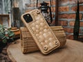 Bamboo or biodegradable tech accessories like cases, stands Royalty Free Stock Photo