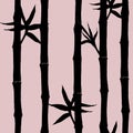 Bamboo black silhouette seamless pattern on pink Royalty Free Stock Photo