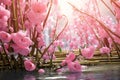 Bamboo Blossoms Pink ribbons intertwined with