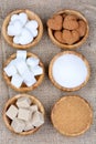 Bamboo bowls with different types of sugar