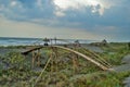 Bamboo bridge across beach sand Royalty Free Stock Photo